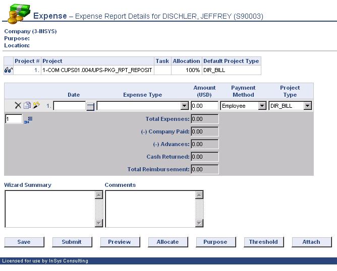 navigator. Select + Expense to open a new expense record. This selection is used only for expenses that do not require pre-authorization.