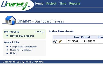 Step 5 Configuring the Dashboard Unanet has a dashboard for each section of the system for which you have access (Home, Project, Time, etc.). Dashboards vary depending upon your role in the system.
