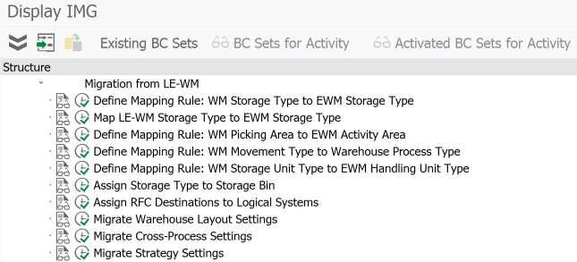 Standard tools available for migration WM to EWM (customizing) Customizing