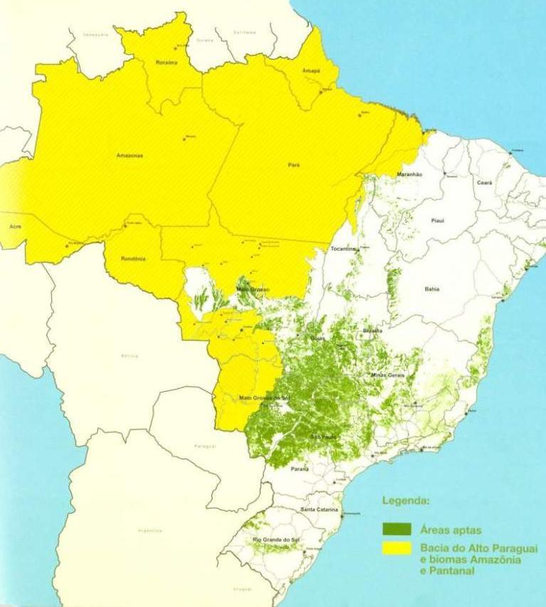 SUGARCANE AGROECOLOGICAL ZONING IN BRAZIL 1. It excludes sugarcane expansion in the most sensitive biomes e.g. Amazonia and Pantanal. 2.