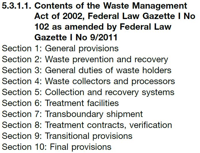 Legal Framework - AWG Waste Management Act 1990 (Abfallwirtschaftsgesetz, AWG 1990) Legal framework for waste treatment in Austria Replaced by Waste Management Act 2002 (AWG 2002) The Waste