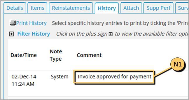 NOTE: Clicking the Approve button does not close the Invoice or associated Order. The status changes to Invoice approved for payment (N1).