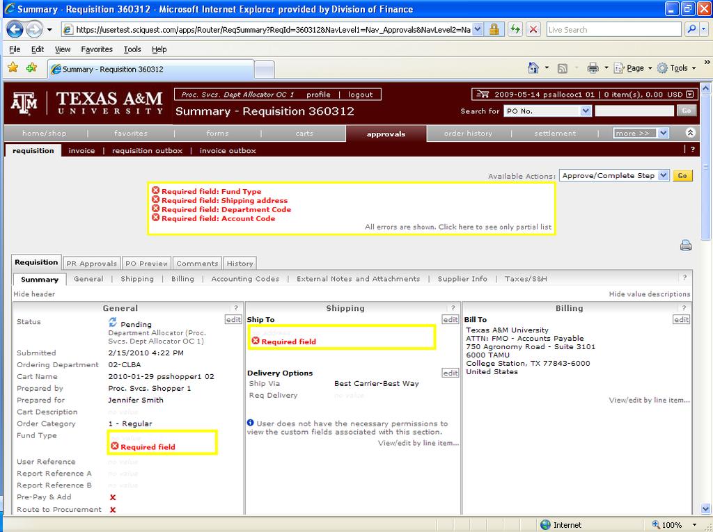 Requisition plus Summary Tab: Shows a summary view of the requisition as shown below.