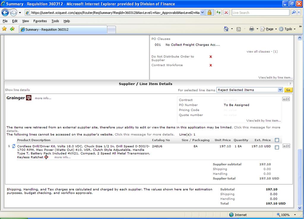 Continued View of Requisition: As you scroll down you will see further details of the requisition.