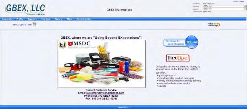 Quick Reference Guide Welcome to the GBEX Marketplace HOMEPAGE To begin shopping, select the Click Here To Begin Shopping Button.