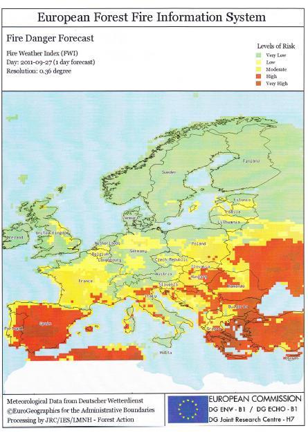 FOREST FIRES RISK FORECAST The Italian main responsible body is the Civil Protection; The first basis is represented by the EFFIS grid and forecast