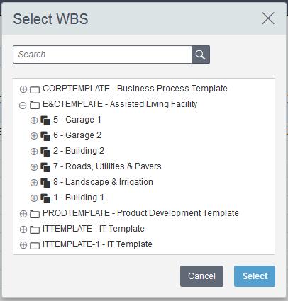 Project Codes in Activity view Add WBS from template