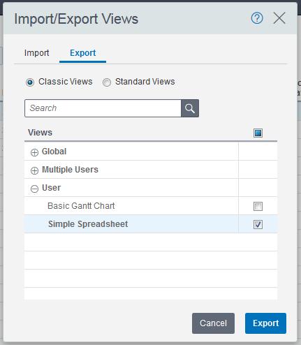 EPS, Activity, & Resource Assignment View Enhancements Export the Standard Views to share with other users Export the