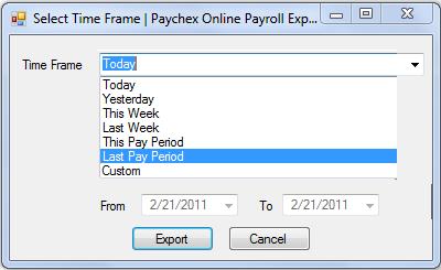 Click on the Windows Start menu Select All Programs Click on the Icon Time Systems menu Click on the Paychex Online Payroll Export Select Paychex Online Payroll Export program to open the export