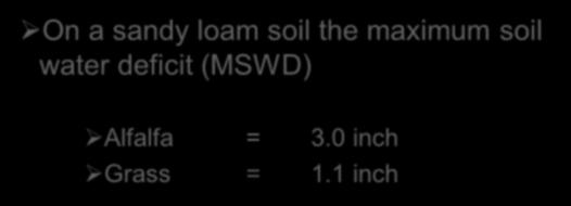 Water Management Goals Sprinkler Irrigate to fill the root zone Schedule to irrigate when soil moisture = 50% field capacity Trickle (Drip) Maintain soil moisture content at optimum