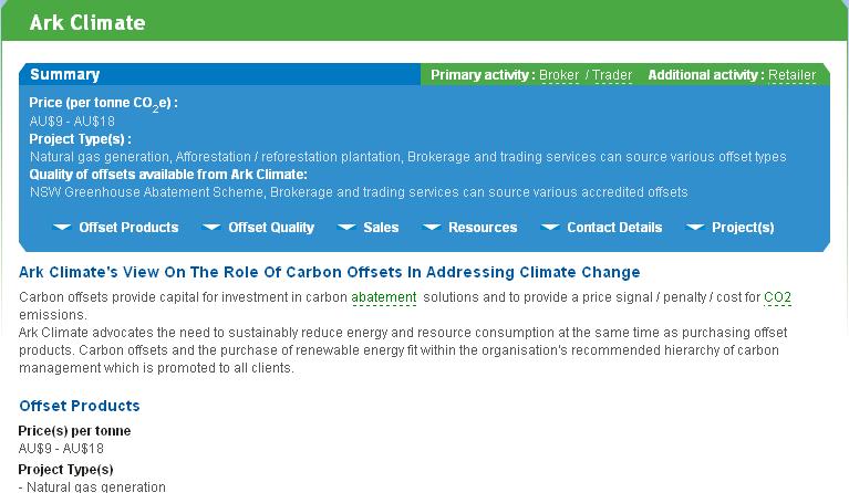 Carbon Offset Guide provider page Detailed data on: Products
