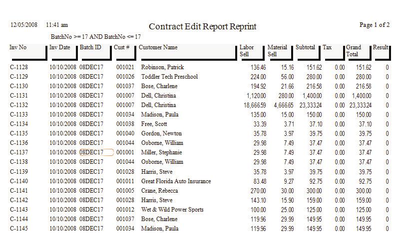 Contract Edit Report Reprint Description: This report allows you to reprint the Edit Report for any given batch of Contract Invoices.