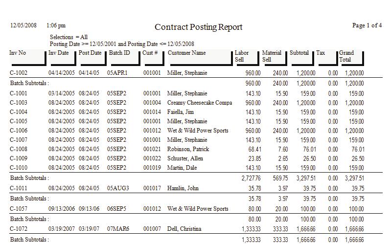 Contract Posting Report by Date Description: This report gives you a list of Contract Invoices that have been posted within a given range of dates.
