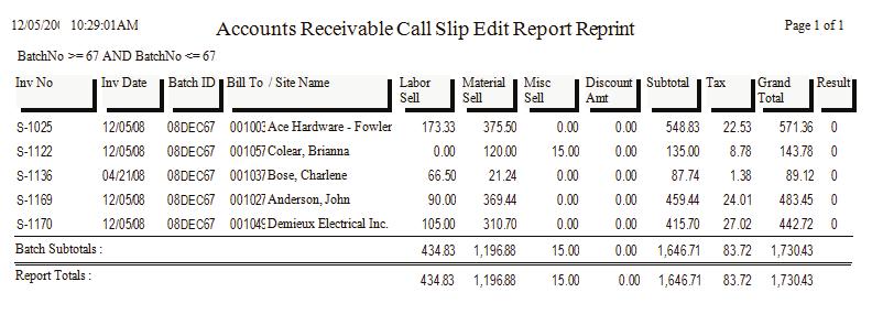 Call Slip Edit Report Reprint Description: After you have created a batch with the Call Slip Edit Report, described on the previous page, you can reprint the batch at any time with the Call Slip Edit
