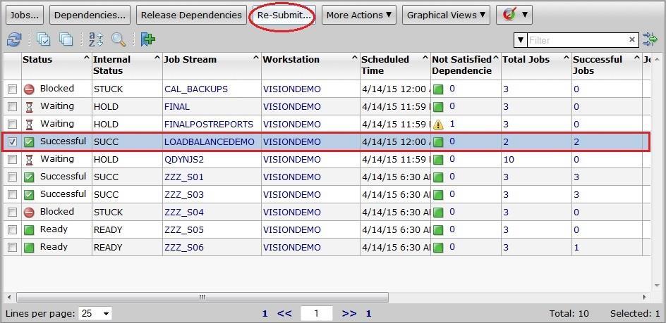 The list of job stream instances associated with the specified engine is displayed in the All Job Streams in plan (Distributed) panel. 5.