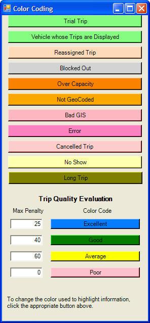 Color Codes You can adjust the color code assigned to a schedule characteristic or event by