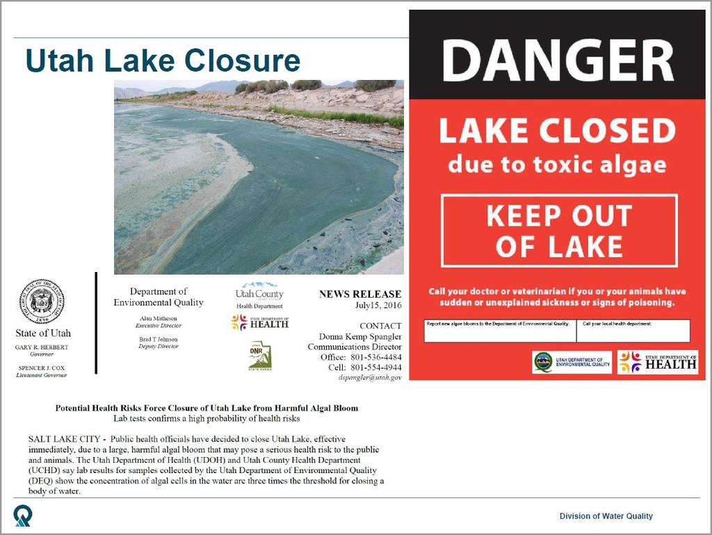 Recent events - Utah Lake 2016 Image From: EPA R8 HABS Group Webinar