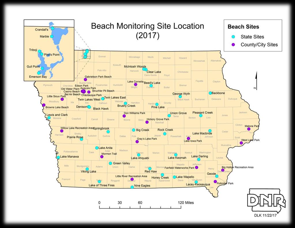 Where and when do we sample? 39 State Beaches are each sampled the week before Memorial Day through Labor Day. 29 County and City Beaches are each sampled E.