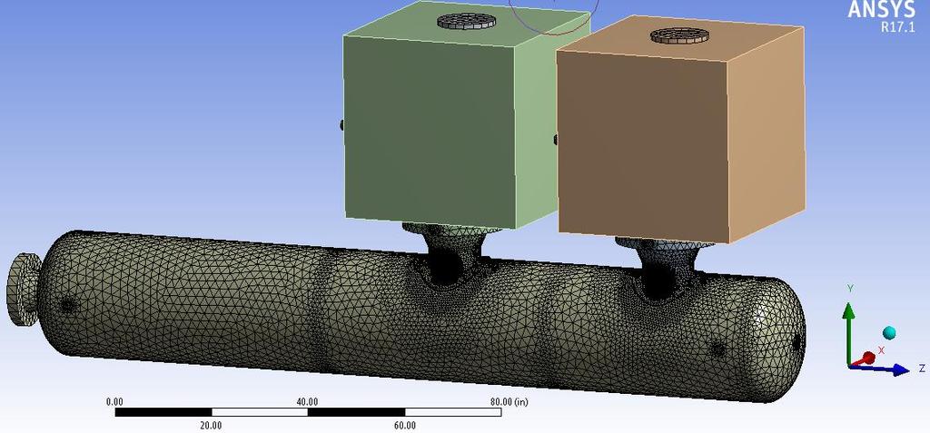 FEA model Model description As shown in Figure 1, a finite element model (FEM) of the cylinders and the pulsation bottles was created.