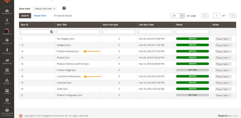 17.2 Attribute Sync Navigation: Magento Admin Panel Acumatica Configuration Acumatica Sync Configuration Enable Product and Customer sync option in Attribute Sync to display and enable Product
