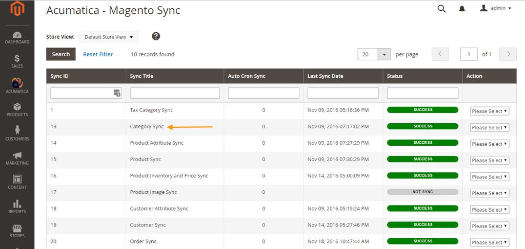 17.3 Category Sync Navigation: Magento Admin Panel Acumatica Configuration Acumatica Sync Configuration Enable Category Sync to display it on Manual sync page and Enable Individual Sync to have an