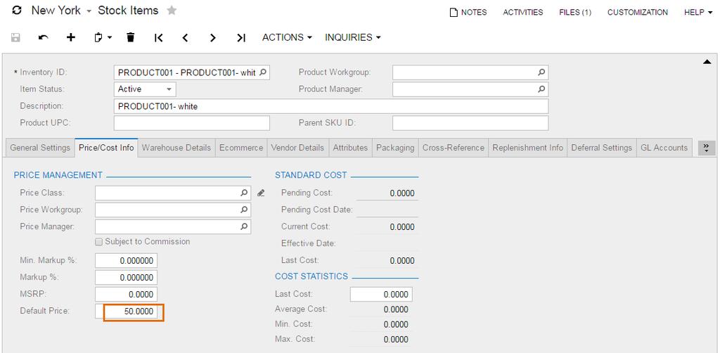 23. PRODUCT PRICE SYNC 23.1 Price update in Acumatica 23.