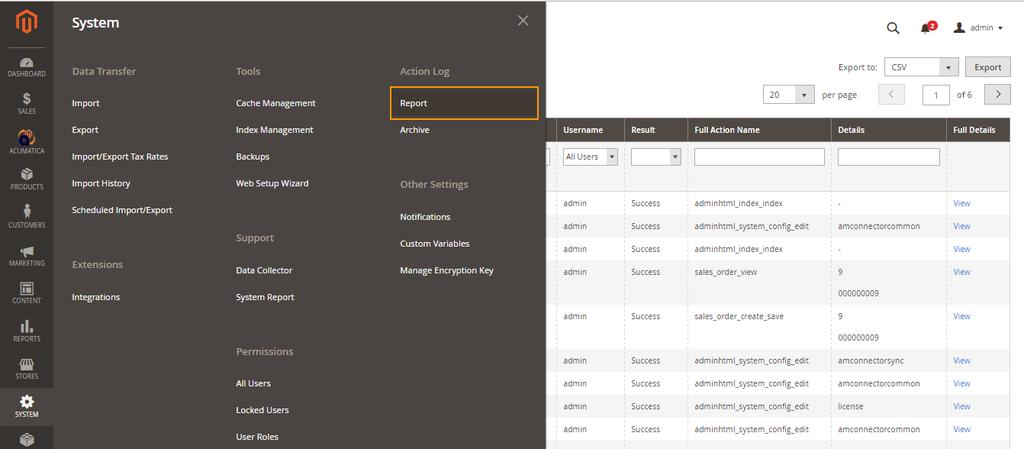 29. ADMIN ACTIONS LOG Navigation: System Action Log Report On Admin Action logs, all the actions