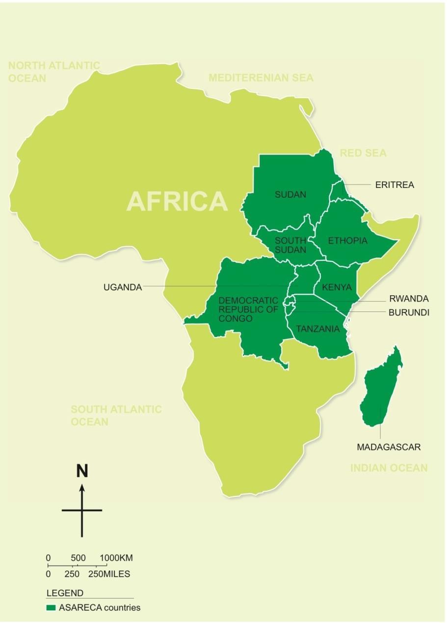 About ASARECA ASARECA was established in 1994 and comprises of 11 member countries: Burundi, Rwanda, Democratic Republic of Congo, Tanzania, Kenya, Uganda, Ethiopia, Eritrea, Madagascar, Sudan and