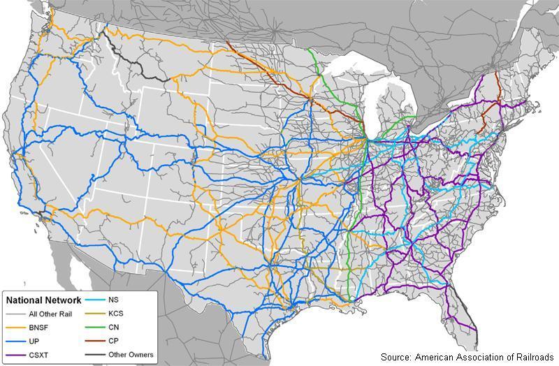 Figure 1-1: U.S. Class I Railroads Class II railroads, commonly called regional railroads, are smaller than the Class I railroads. They have revenues between $31.9 million and $398.7 million.