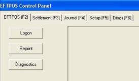 The PC-EFTPOS CONTROL PANEL Through the PC-EFTPOS Control Panel, you will be able to perform: Logon Performs a