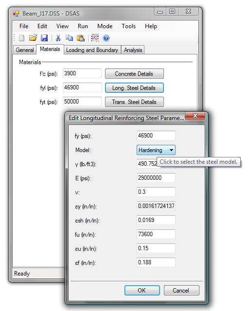The longitudinal and transverse steel properties can be edited by clicking on Long. Steel Details and Trans. Steel Details buttons, respectively.
