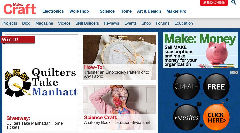 Makezine.com Craft Channel The Craft channel is one of the most popular content areas on Makezine.com. Serious crafters know it as the go-to source for the latest DIY projects, new techniques, as well as innovative fashion, lifestyle and food trends.