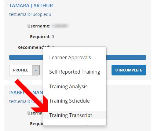 You will now see how many are still required to complete each training and the overall percentage of completion. Click on the blue Users button to see who is still required to complete the training.
