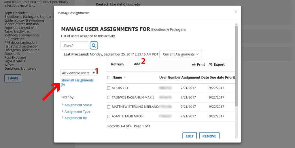 Show All Current Assignments 1. Click on the Show all assignments (9) text link (the number shows how many are assigned).