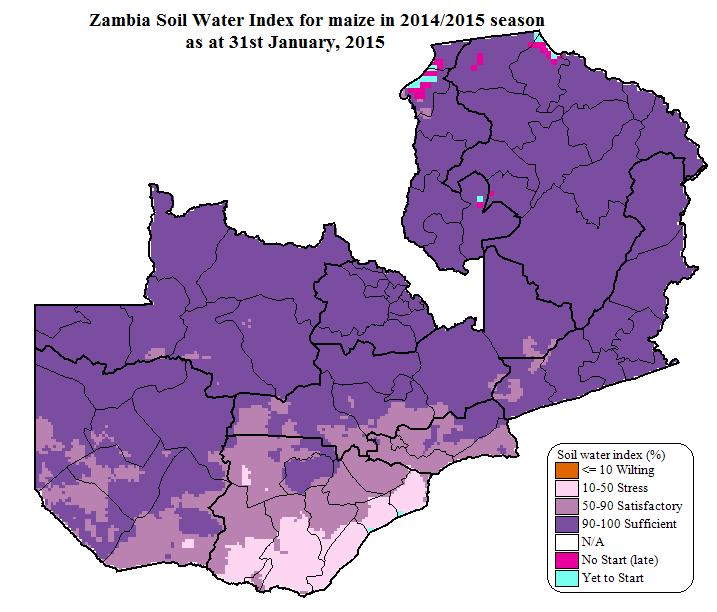 Satellite Image Analysis of Rainfall Performance during the Trial Period across the Research sites 2014/15 Season Fig 4: By 31 st January 2015 Monze site had satisfactory moisture levels (50-90%) to