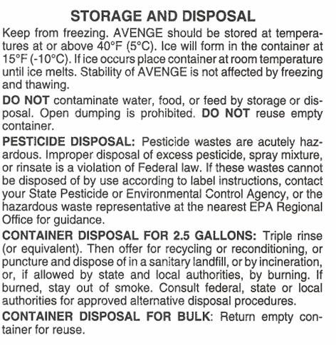 Parts of Pesticide Labeling Storage and Disposal prohibitions storage spilled materials