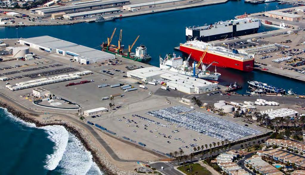 Case Study: Port of Hueneme benefits from global partnerships, large local pop., specialized cargo handling. Description Assets 3 wharfs for commercial Port Hueneme is located cargo.
