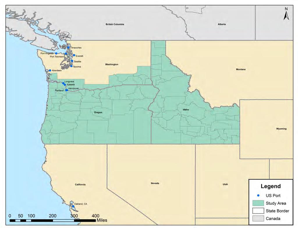 The market study region includes all of Oregon and Idaho as well as some counties in southern Washington The Port of Portland study region is defined by