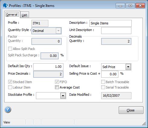 1.7 Apply Stocktake Profile to Stock Profile or individual Stock items at Warehouse level An option that determines the Stocktake Profile for this profile.