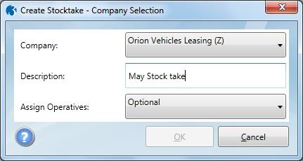 2.2 Creating a New Stocktake When you start the stock take process you need to use the Create Stocktake form. After completing these boxes you select the stock items to include in the stock take.