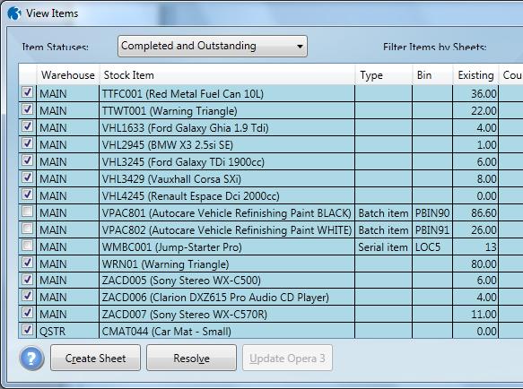 2.3.1 To Create and Print Sheets The user has the ability to create up to 3 Stocktake sheets per item. These can be spread across any number of sheets for different operators to use.