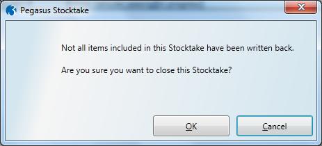 The status for the stock take is set to Closed (Complete). When the stock take is closed, the markers on each stock item are removed so they can be included in another stock take at a later date.