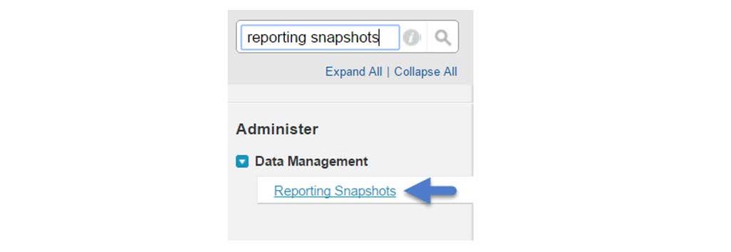From Setup, enter Reporting Snapshots in the Quick Find box, then select Reporting Snapshots.