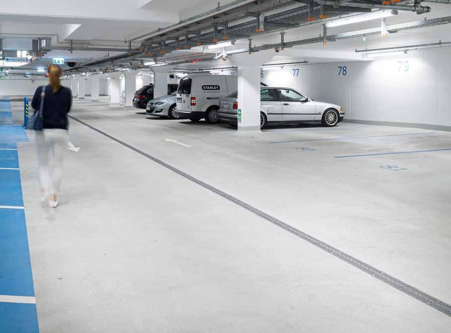 Klosterhof, Germany Both drivers and pedestrians benefit from uniform illumination as they move around the parking facility. Lights only come up to 100% when presence is detected.