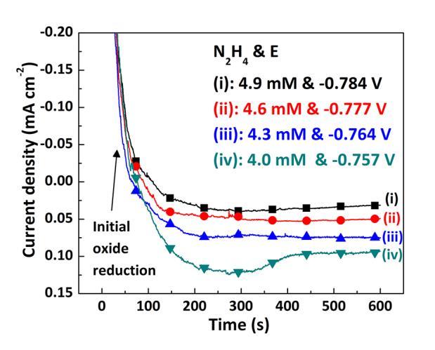 Figure S3. Chronoamperometry for N 2 H 4 oxidation on a Cu(111) surface at the E m measured from Figure 6a. The concentration of N 2 H 4 was 5.