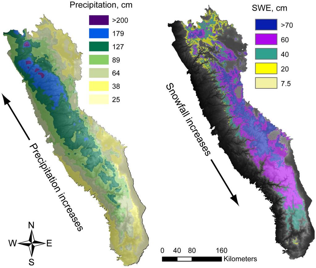 Sierra Nevada precipitation & snow water equivalent (SWE)