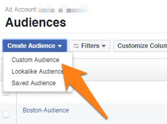 Retargeting audiences on Facebook are created under the Audiences tab in Ads Manager.