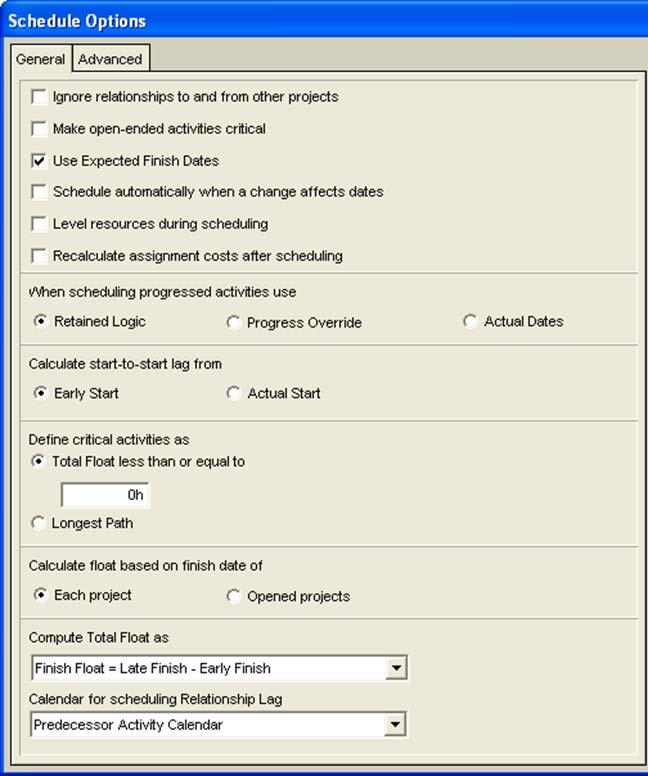 Understand P6 settings that affect updates Calculation settings (General) Relationships to and from other projects Make open ended activities critical Schedule Calculation options