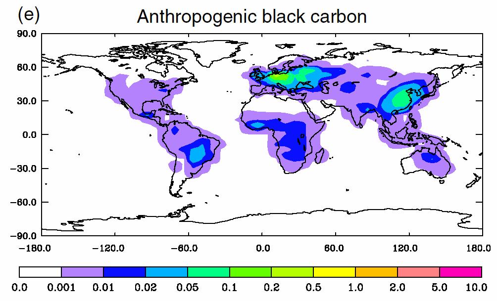Annually-averaged black carbon particle