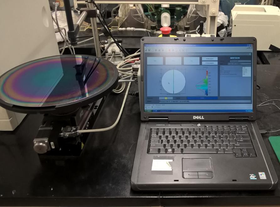 the film and the substrate. To determine film thickness, the software generates a predicated reflectance spectrum by fitting the real measured spectrum. The optimized fitting results (i.e. film thickness) will be reported until the predicted spectrum matches the measured one in certain tolerance.